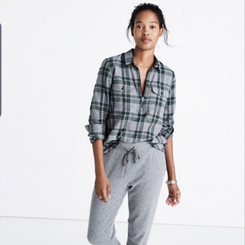 Madewell flannel zip front zip front popover shirt